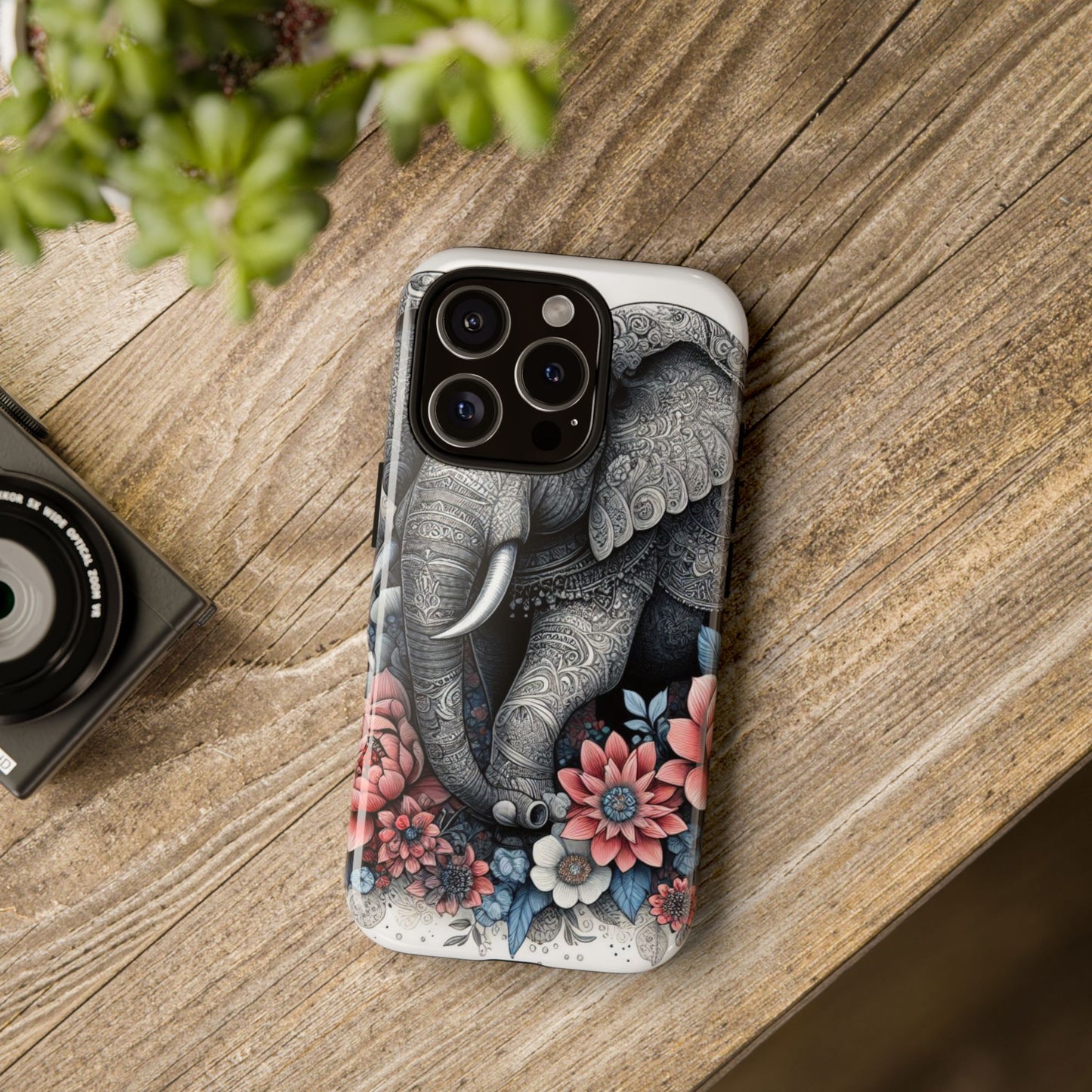Mandala Elephant Mobile Cover – Elegant Black & White Floral Art