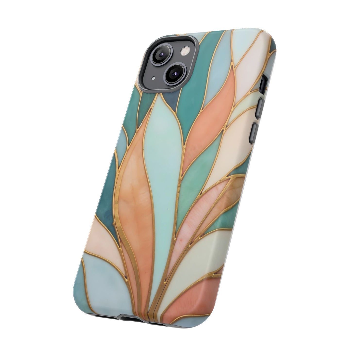Geometric Leaves: Teal, Peach, and Gold Harmony