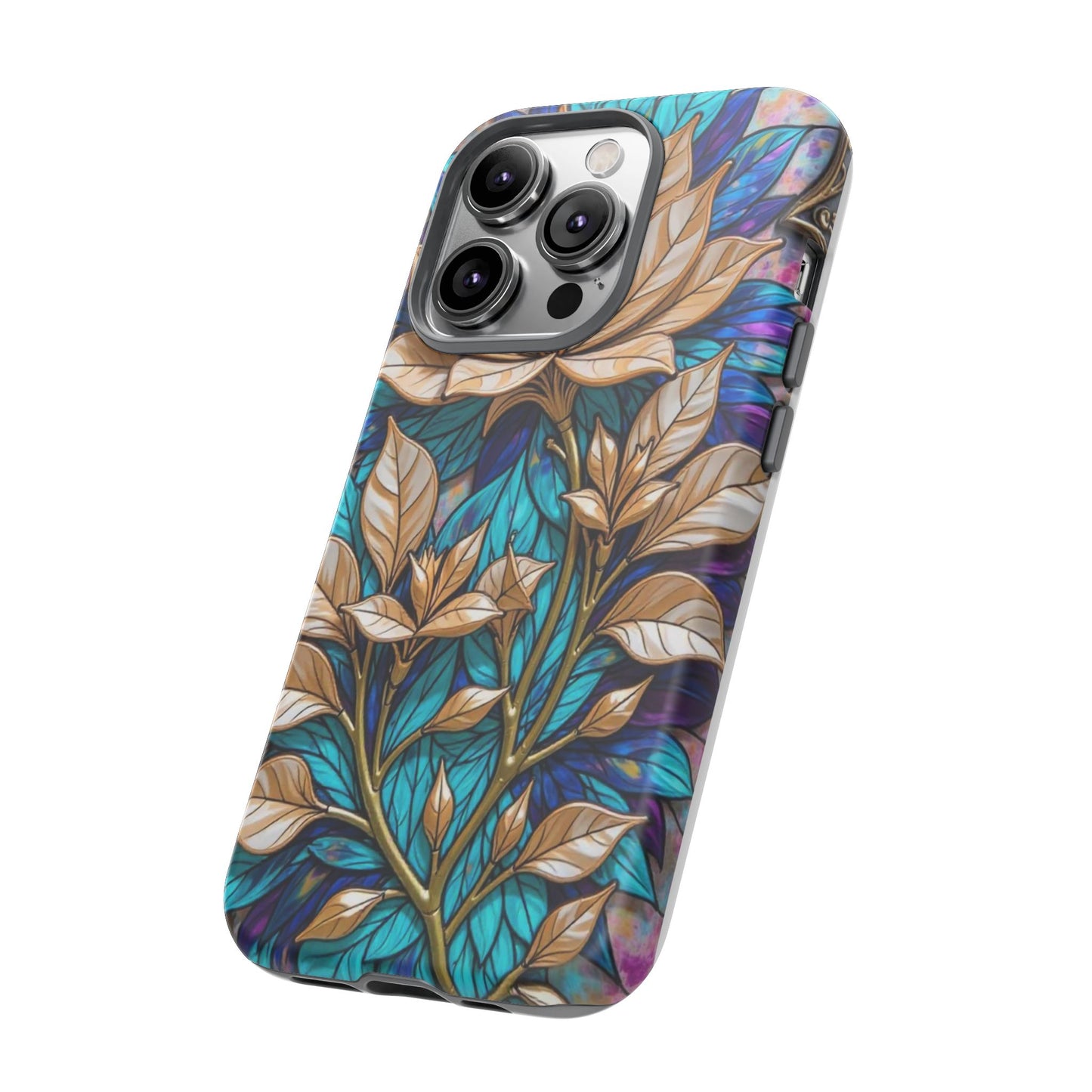 Majestic Golden Blossoms on Mosaic Blue Splendor