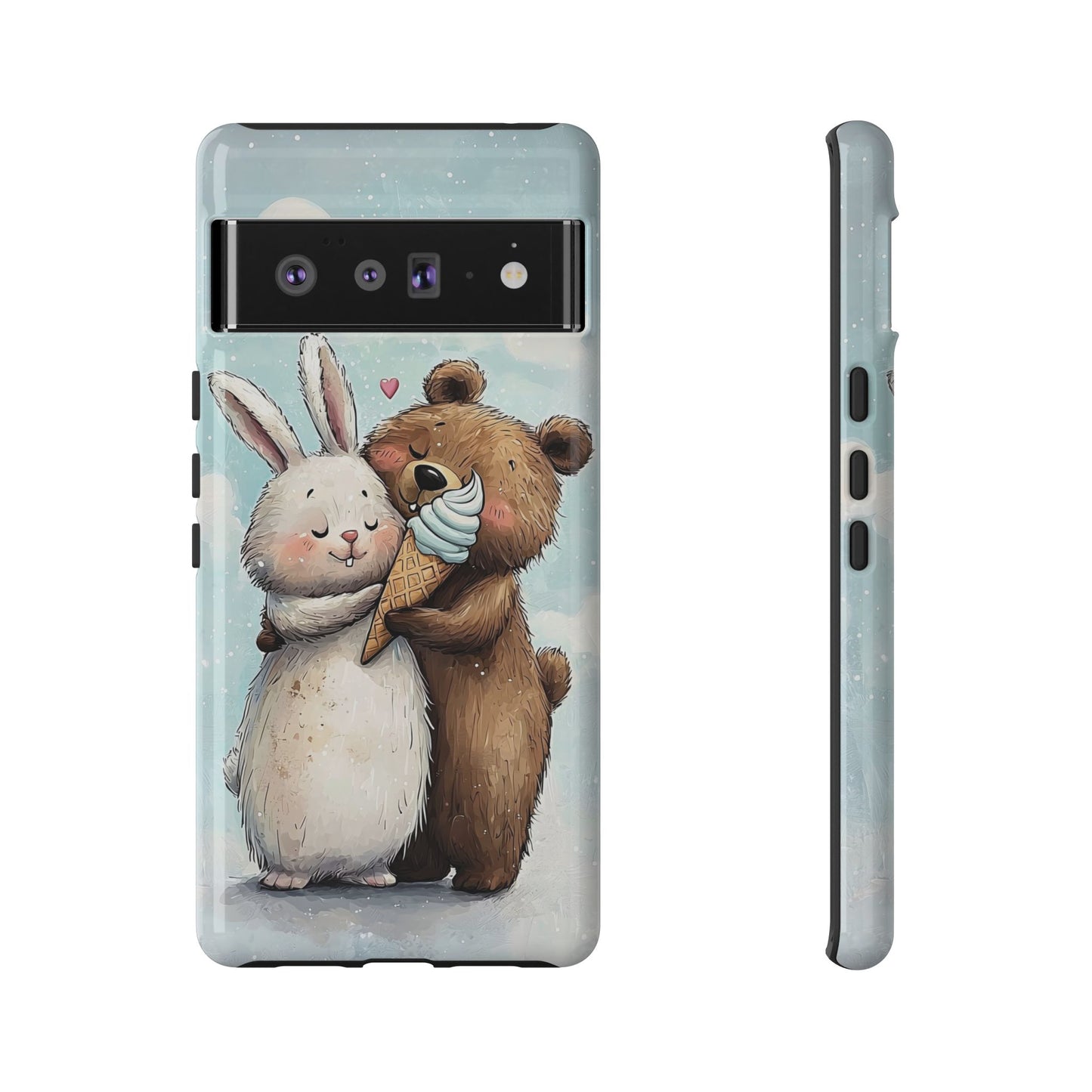 Cozy Bunny & Bear Ice Cream Love - Cute Anime Phone Case for iPhone, Samsung, Google Pixel
