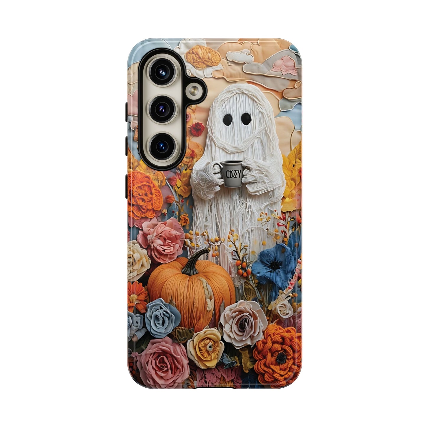 Colorful Whimsical Artwork of Ghost in Autumn Scene phone case design.