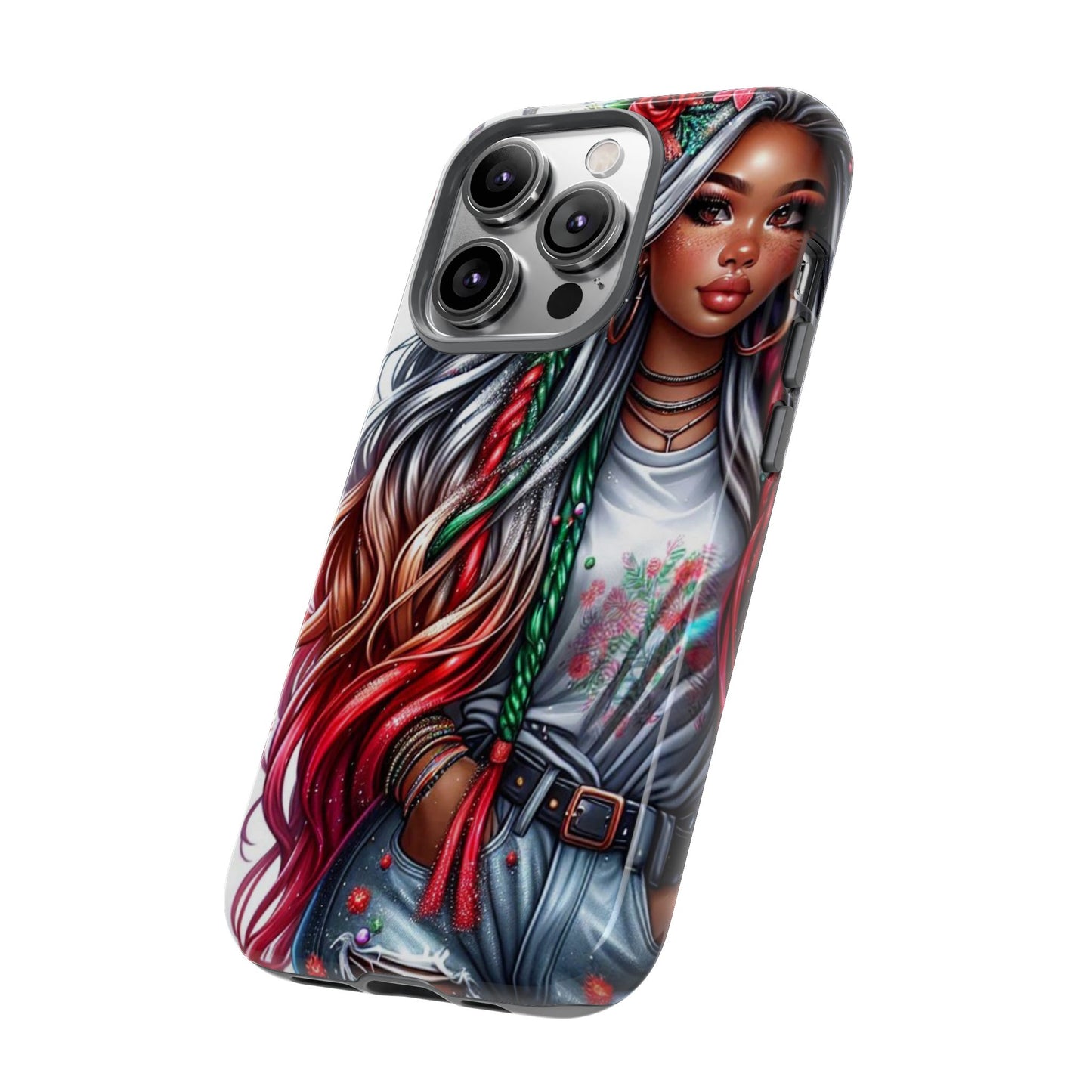 Festive Boho Queen – Holiday Glow & Candy Cane Braids Mobile Cover