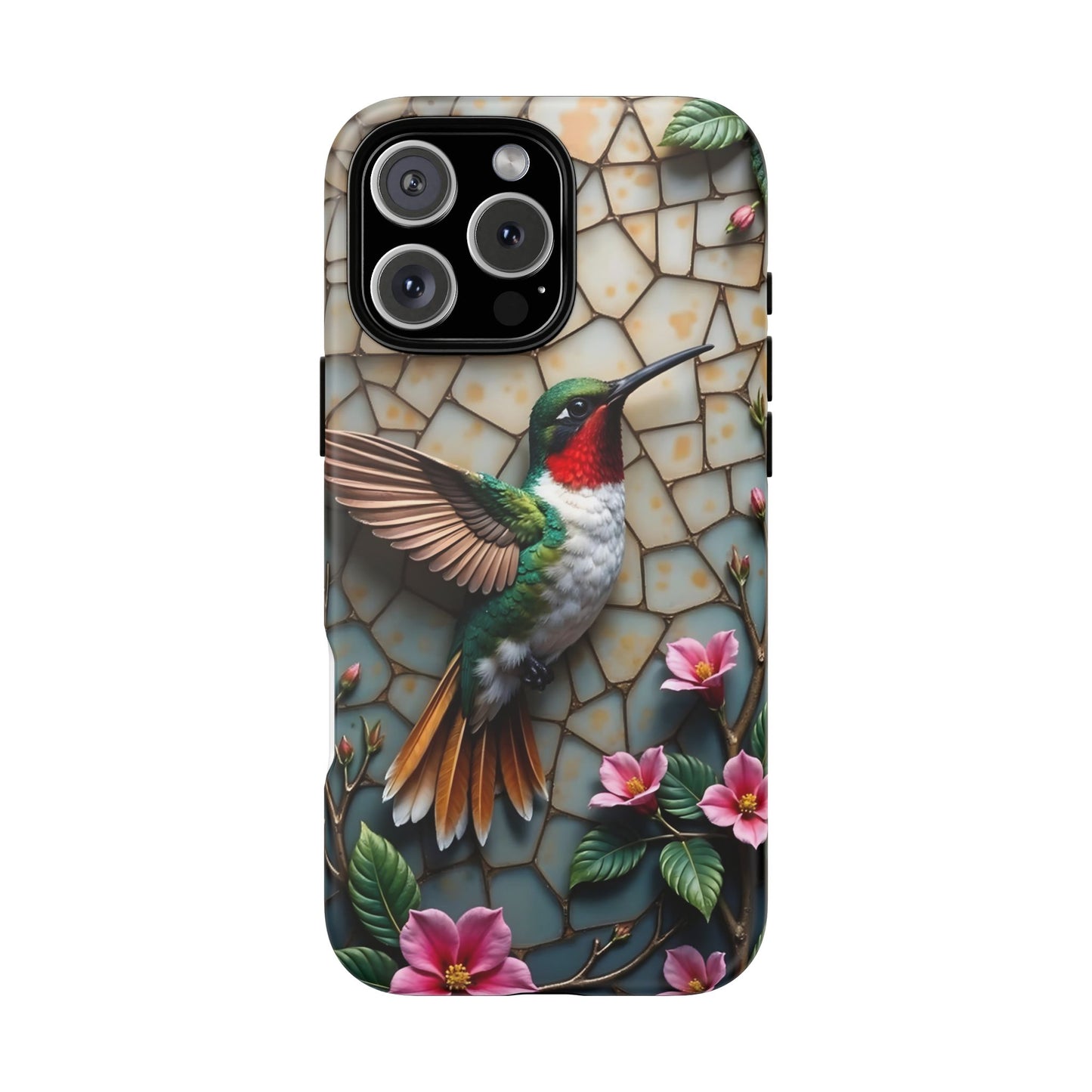 Vivid Hummingbird with Blossoming Branches | Artistic Mosaic Style