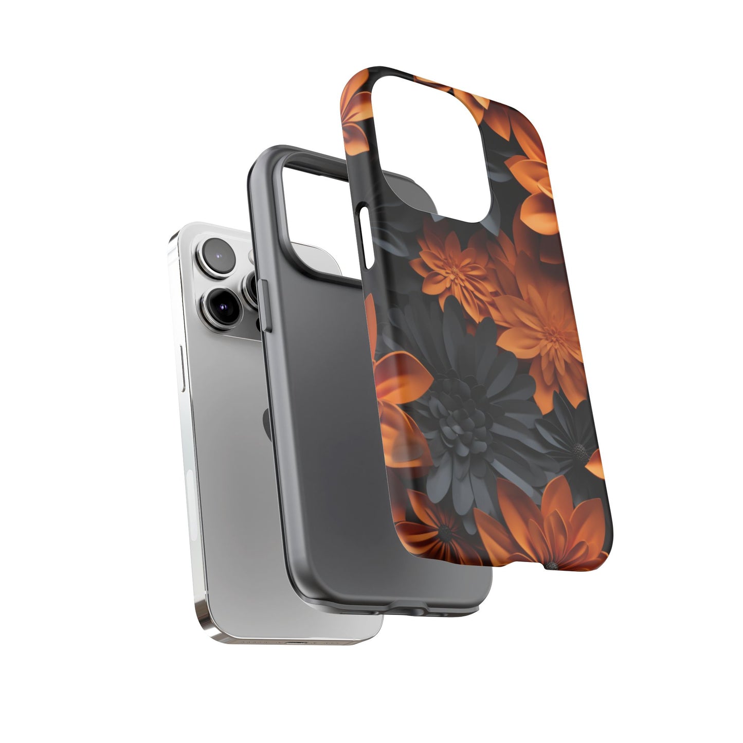 Orange & Black 3D Floral Mobile Case