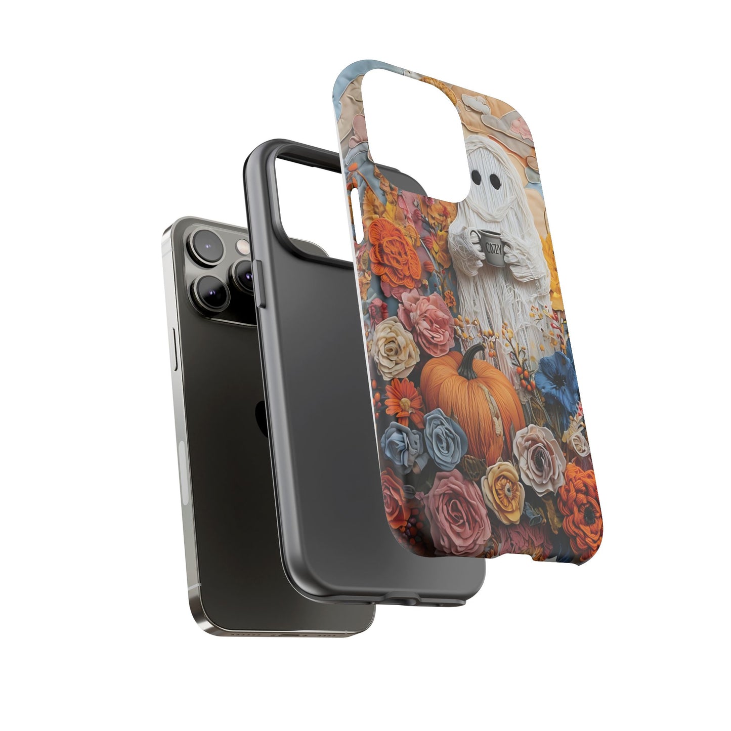 Colorful Whimsical Artwork of Ghost in Autumn Scene phone case design.