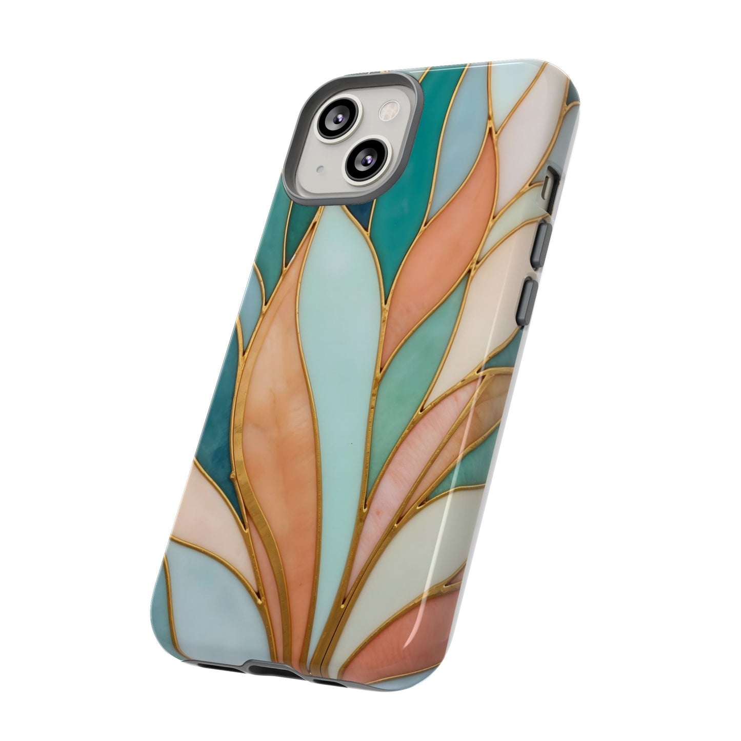 Geometric Leaves: Teal, Peach, and Gold Harmony