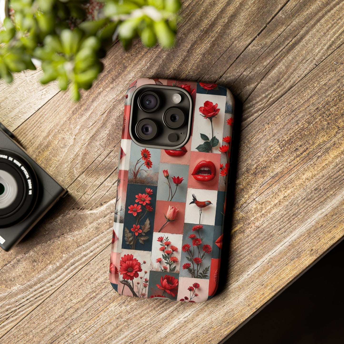 Red Flowers & Lips Collage Phone Case