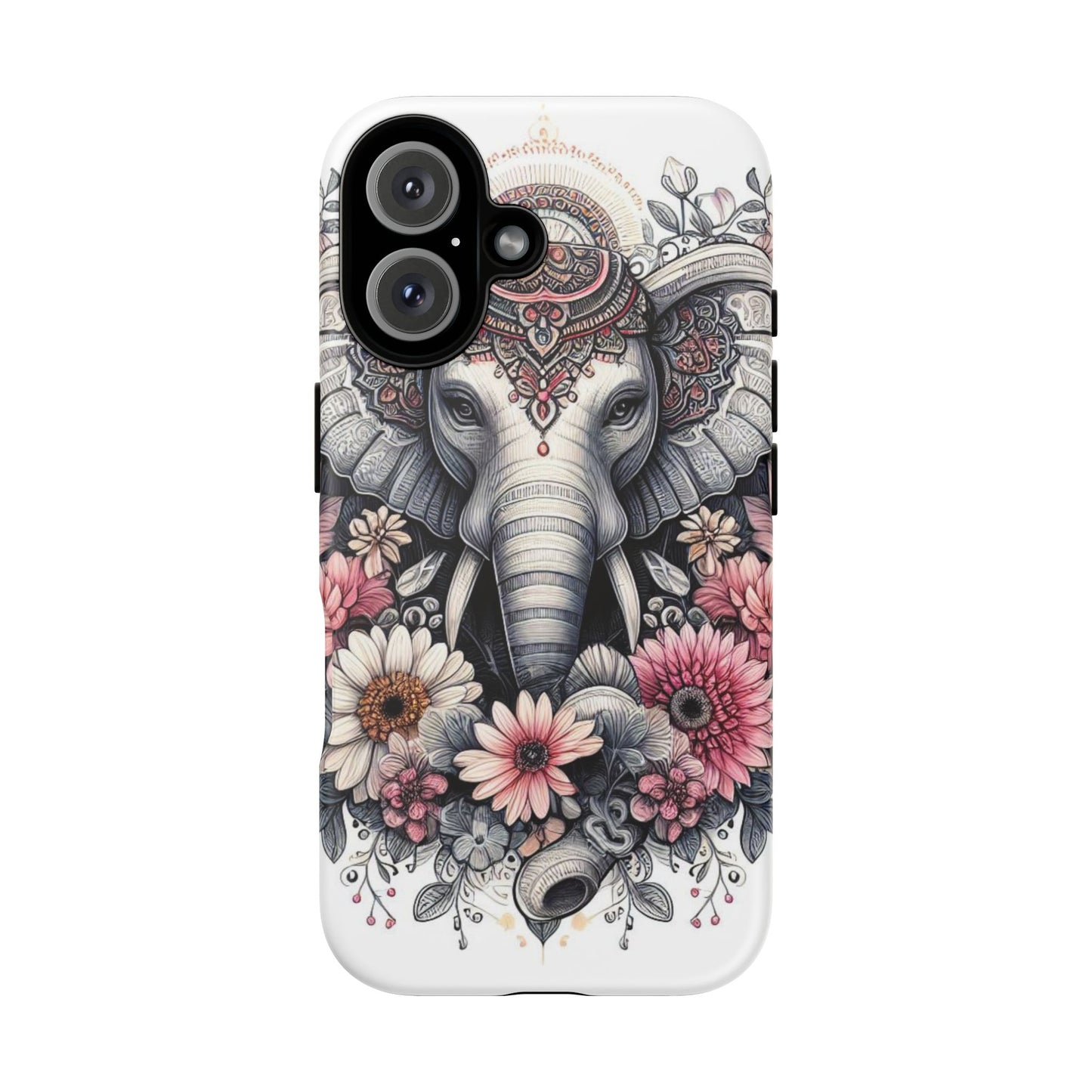 Royal Elephant Mandala Phone Case – Intricate Bohemian Floral Design