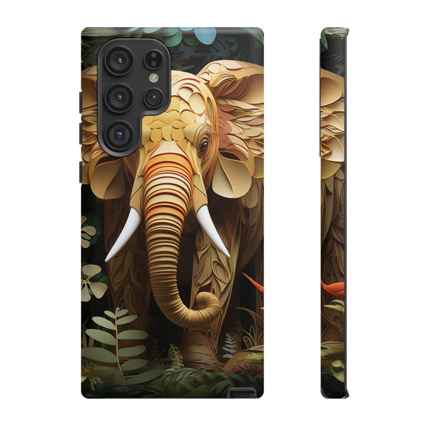 Golden Jungle Elephant Mobile Cover – Intricate Paper Art Design