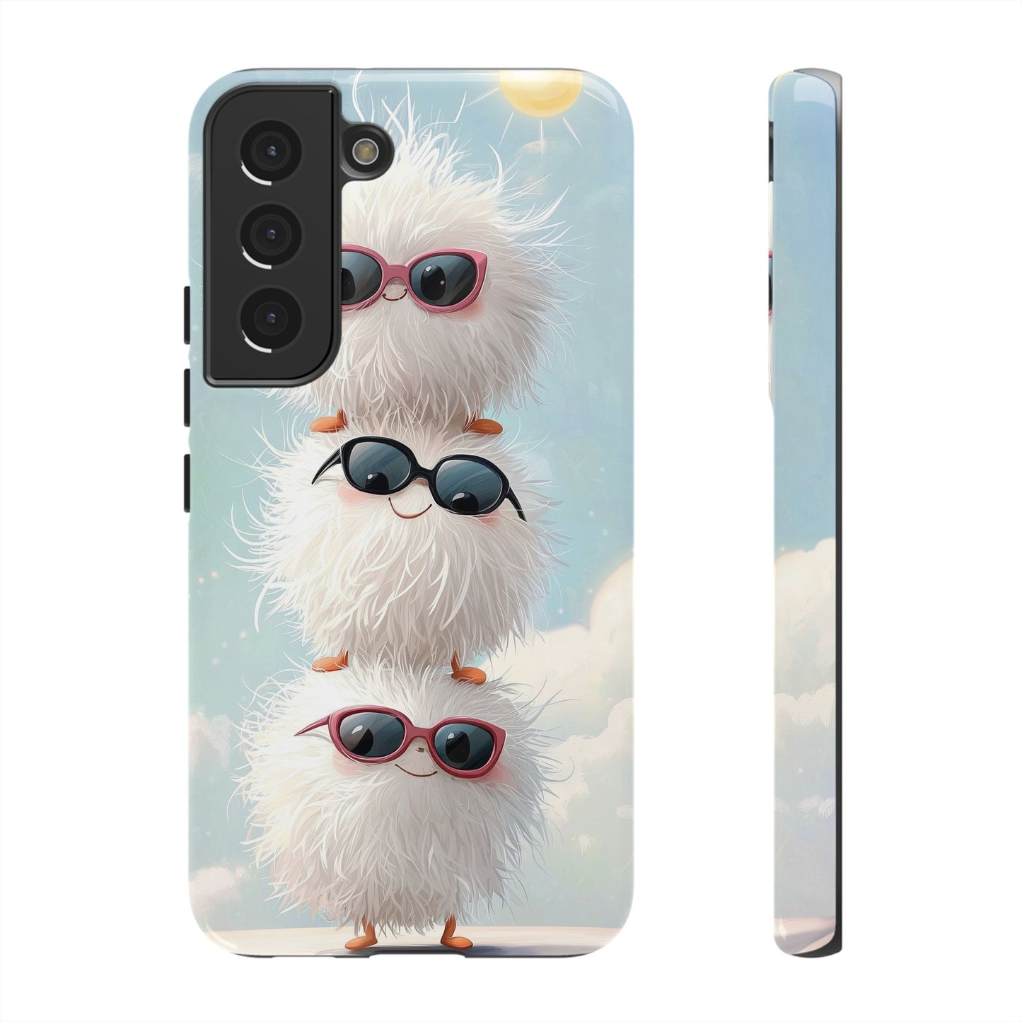 Fluffy Anime Phone Case – Cute Kawaii Fuzzy Creatures, Aesthetic Pastel Art, Soft Cloudy Background, iPhone, Samsung & Google Pixel Case