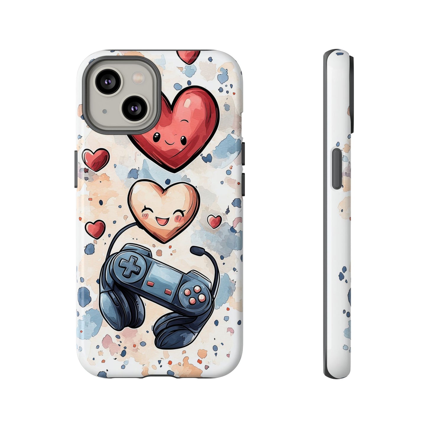 Gaming Love: Kawaii Hearts Anime Phone Case for iPhone, Samsung, Google Pixel