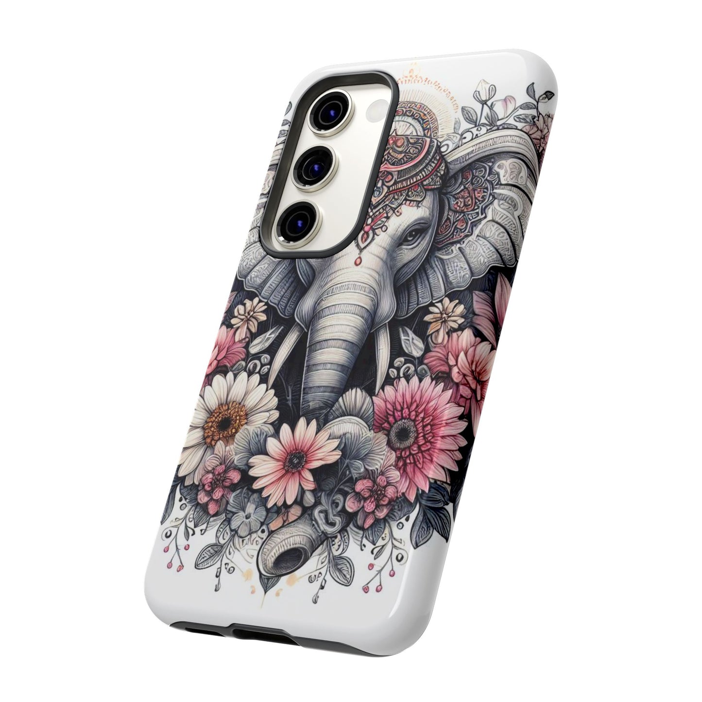 Royal Elephant Mandala Phone Case – Intricate Bohemian Floral Design