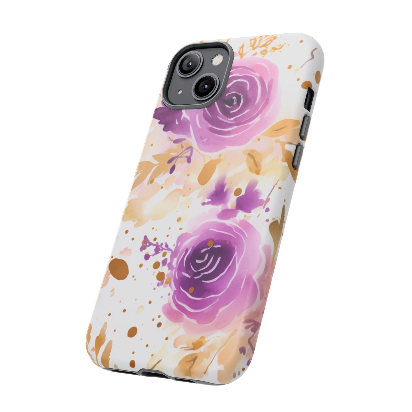 Purple Bloom Watercolor Mobile Case – Artistic Elegance in Gold & Lilac