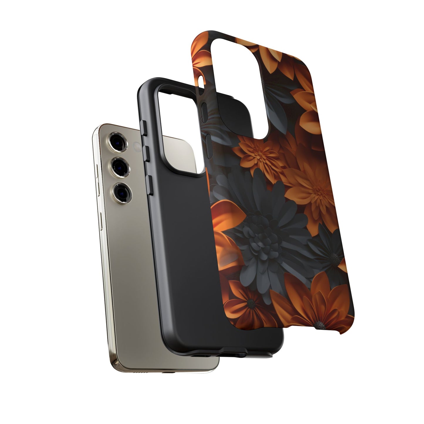 Orange & Black 3D Floral Mobile Case