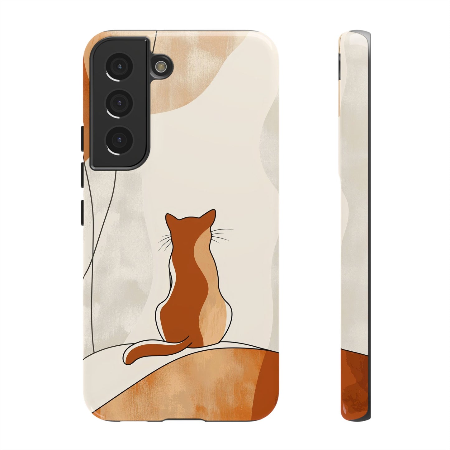 Contemplative Cat: Minimalist Sunset Phone Case for iPhone, Samsung & Pixel