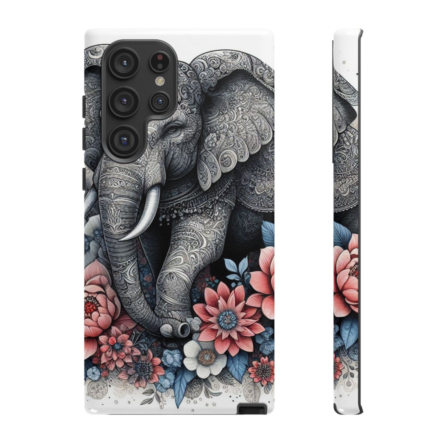 Mandala Elephant Mobile Cover – Elegant Black & White Floral Art