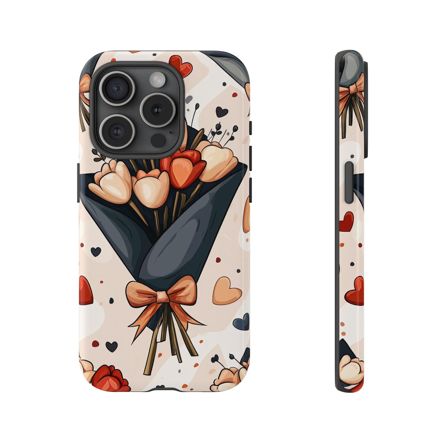 Romantic Bouquet Floral Phone Case for iPhone, Samsung & Pixel | Cute Heart & Flowers Design | Soft Matte Finish