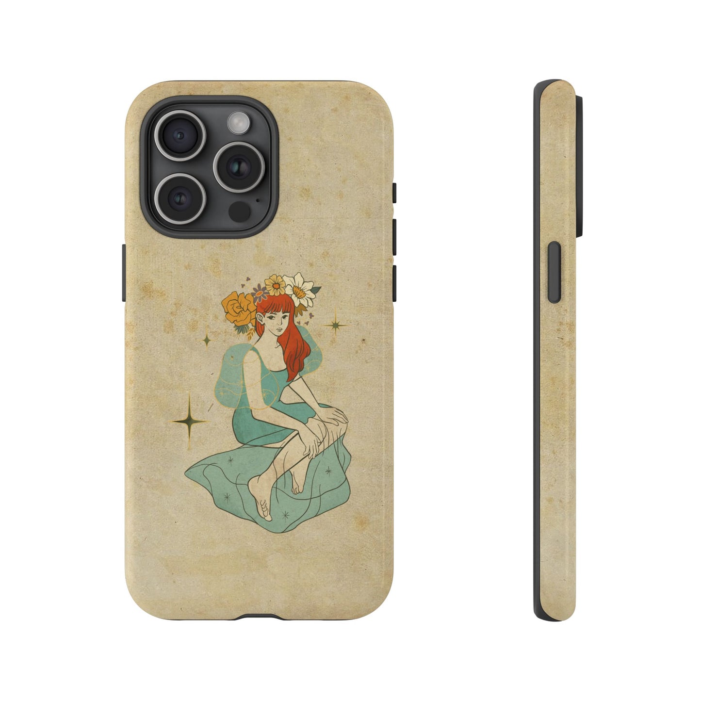 Vintage Aesthetic Phone Case – Cute Girl with Flower Crown | Minimal Beige Cover for iPhone, Samsung & Pixel