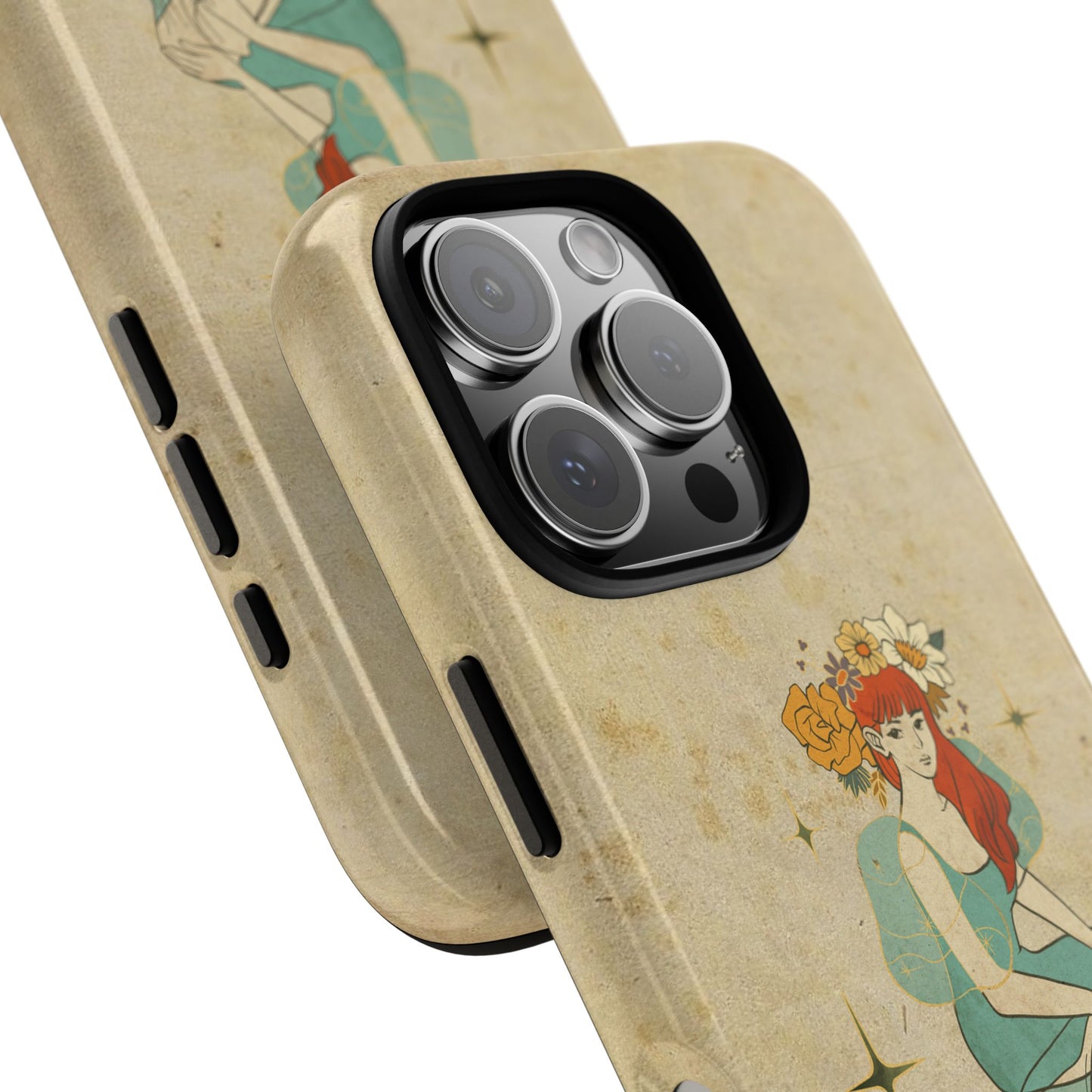 Vintage Aesthetic Phone Case – Cute Girl with Flower Crown | Minimal Beige Cover for iPhone, Samsung & Pixel