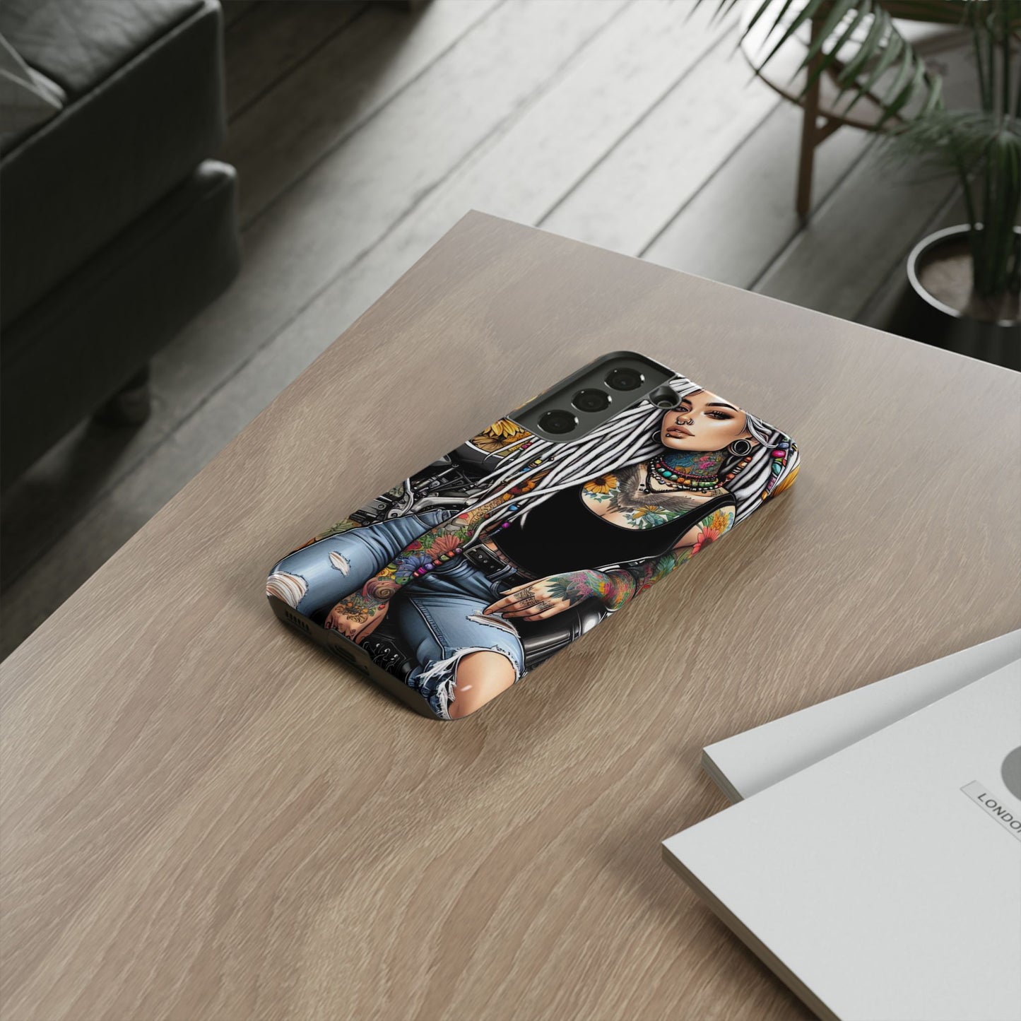 Sunflower Biker Queen – Bohemian Tattooed Rebel Mobile Cover