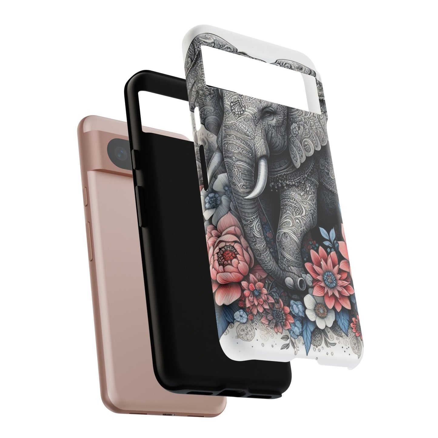Mandala Elephant Mobile Cover – Elegant Black & White Floral Art