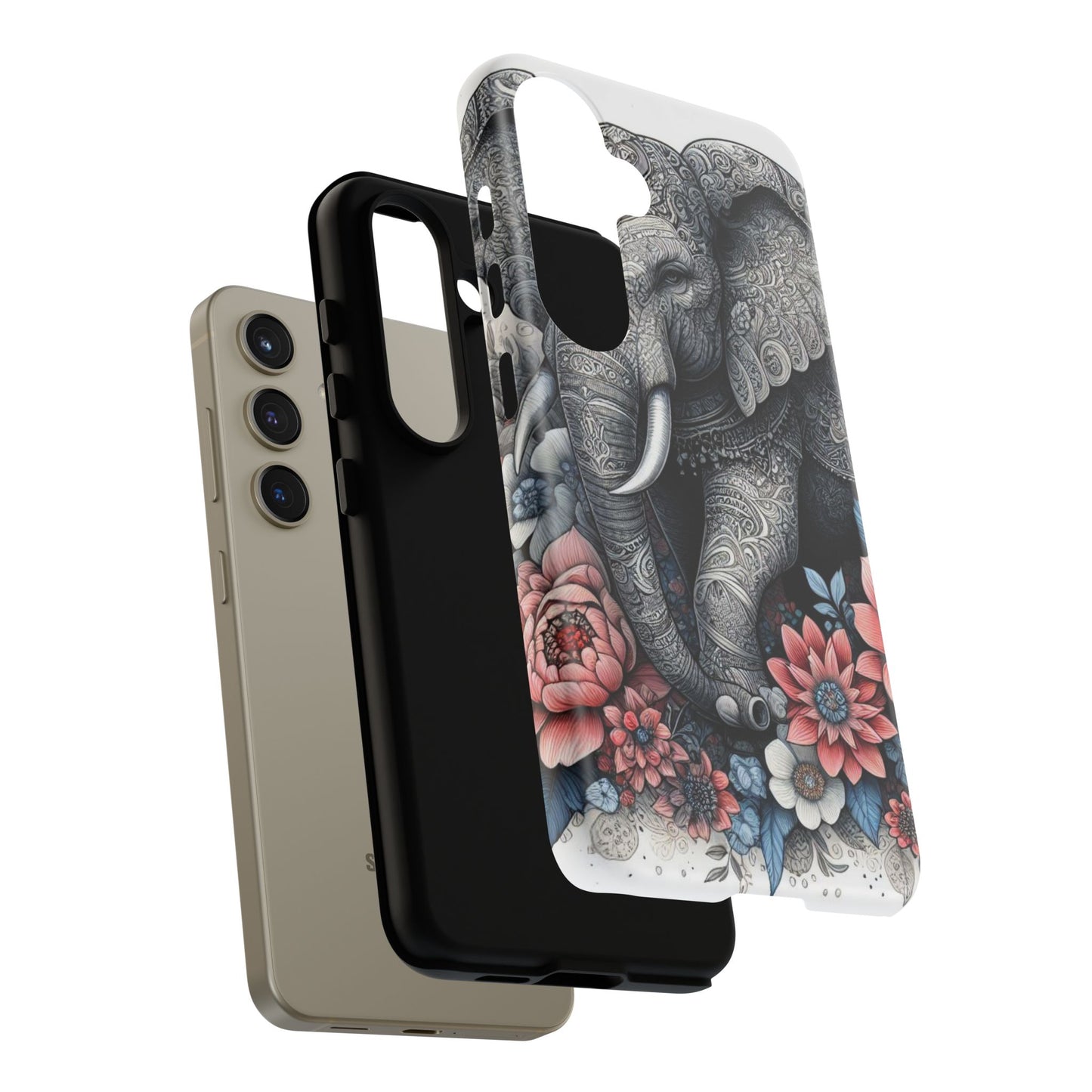 Mandala Elephant Mobile Cover – Elegant Black & White Floral Art
