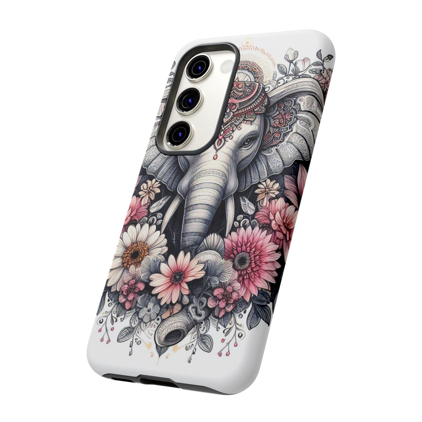 Royal Elephant Mandala Phone Case – Intricate Bohemian Floral Design