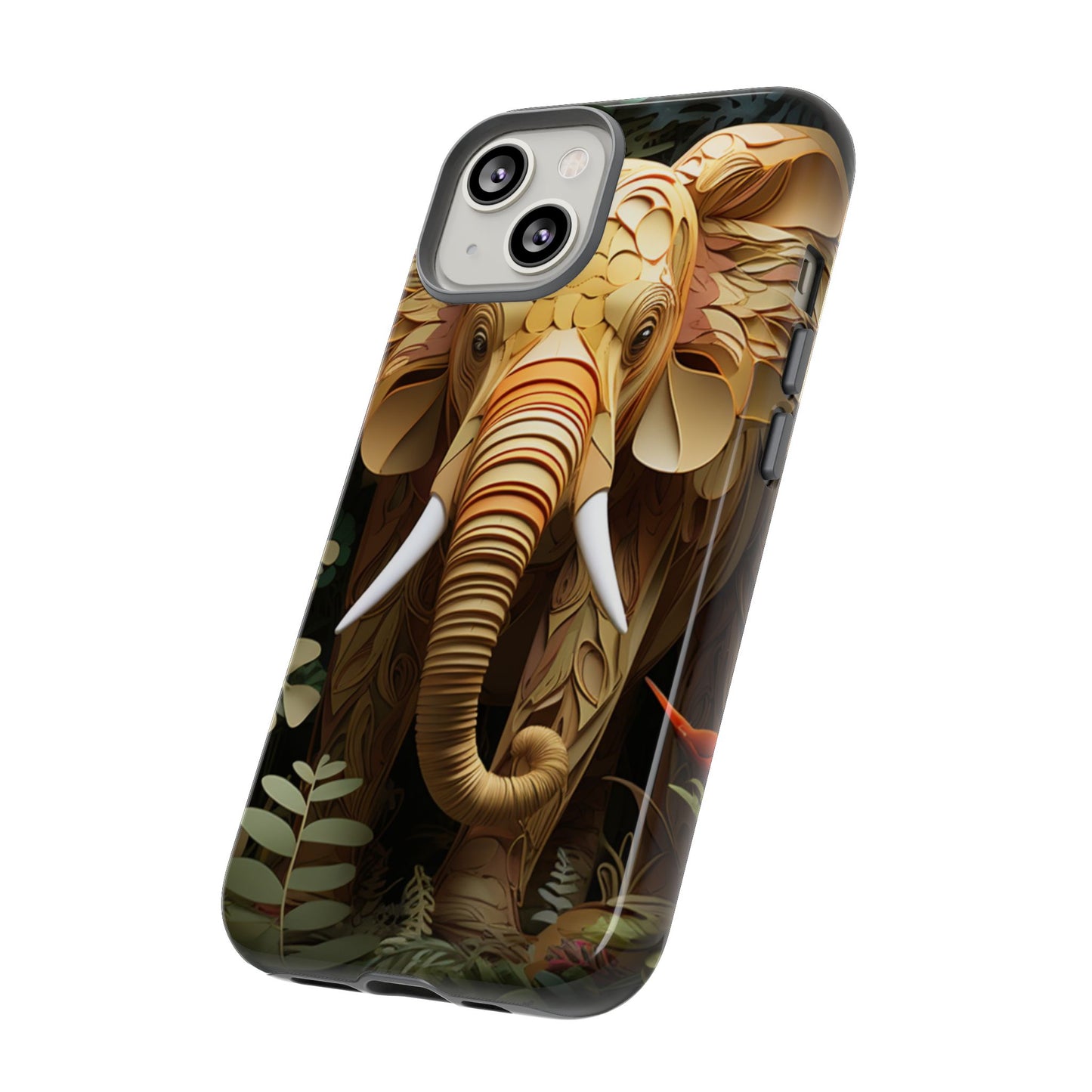 Golden Jungle Elephant Mobile Cover – Intricate Paper Art Design