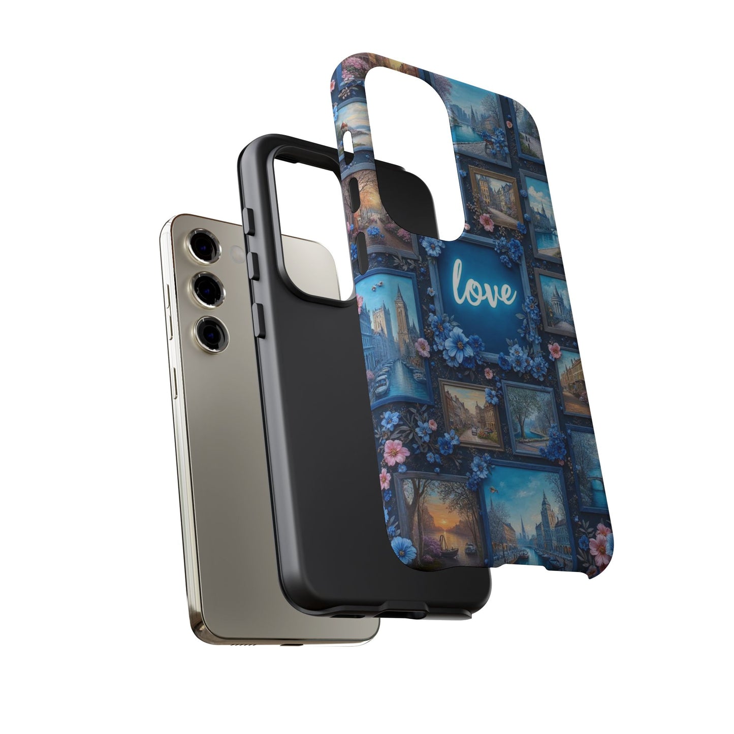 Blue Floral Love Frame Phone Case