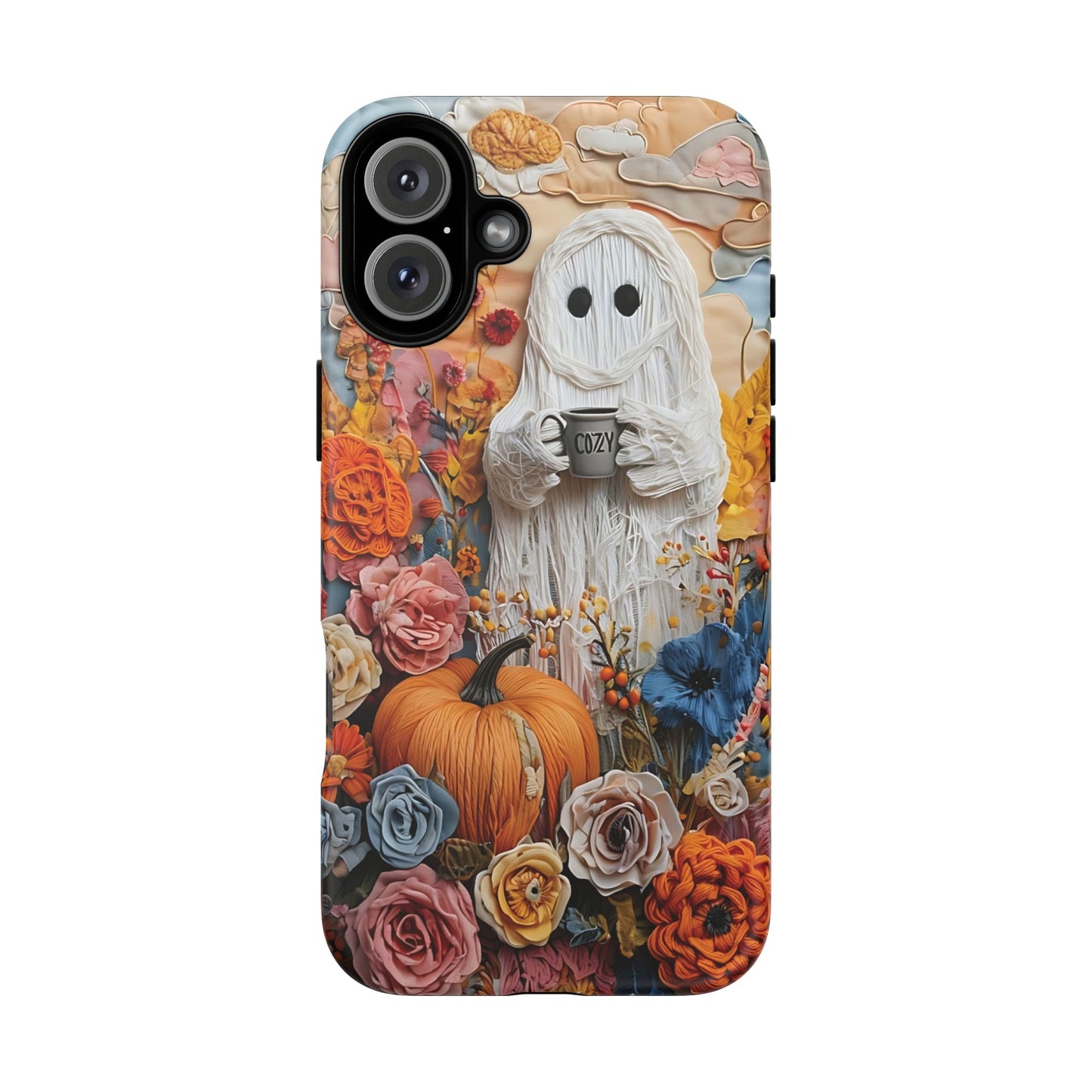 Colorful Whimsical Artwork of Ghost in Autumn Scene phone case design.