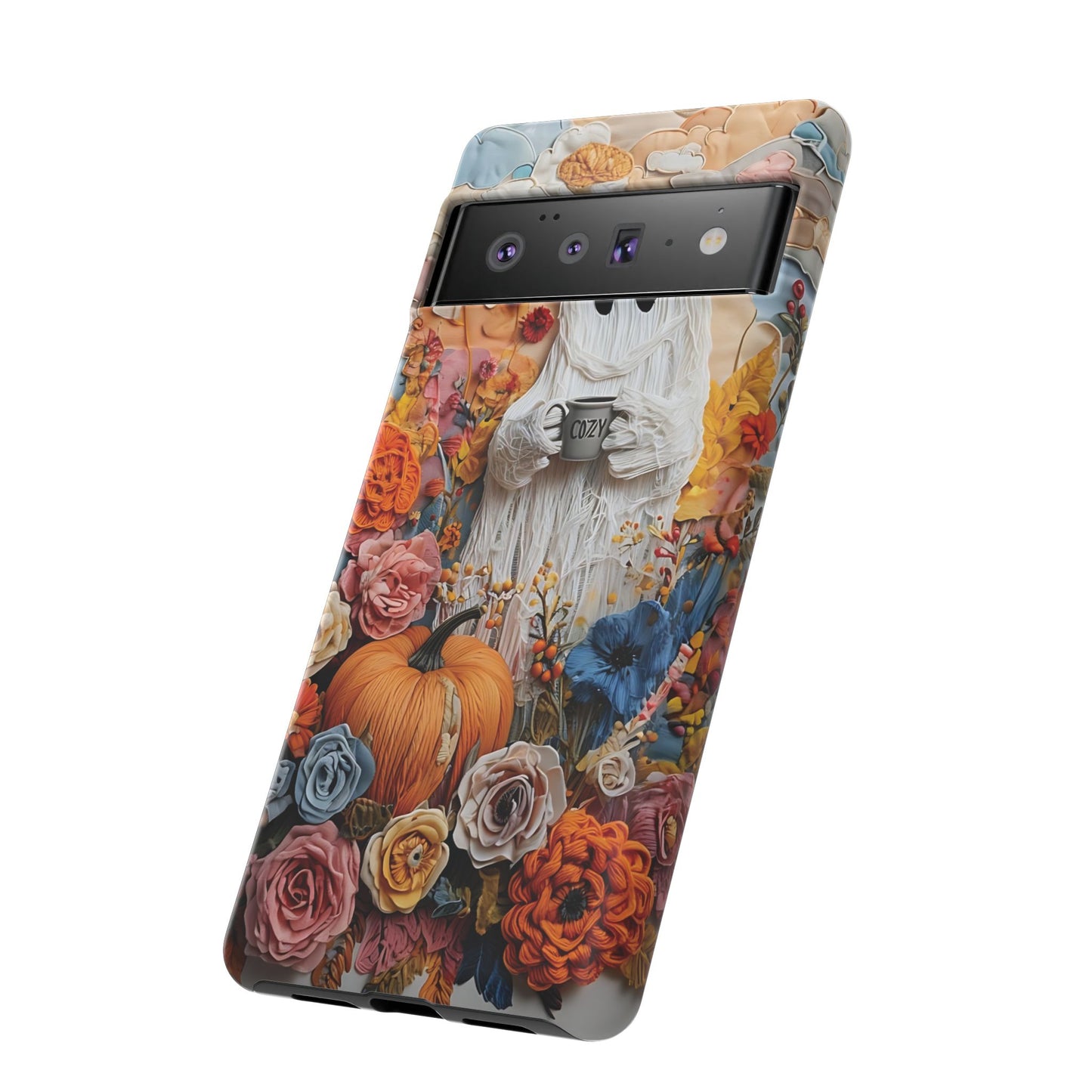 Colorful Whimsical Artwork of Ghost in Autumn Scene phone case design.