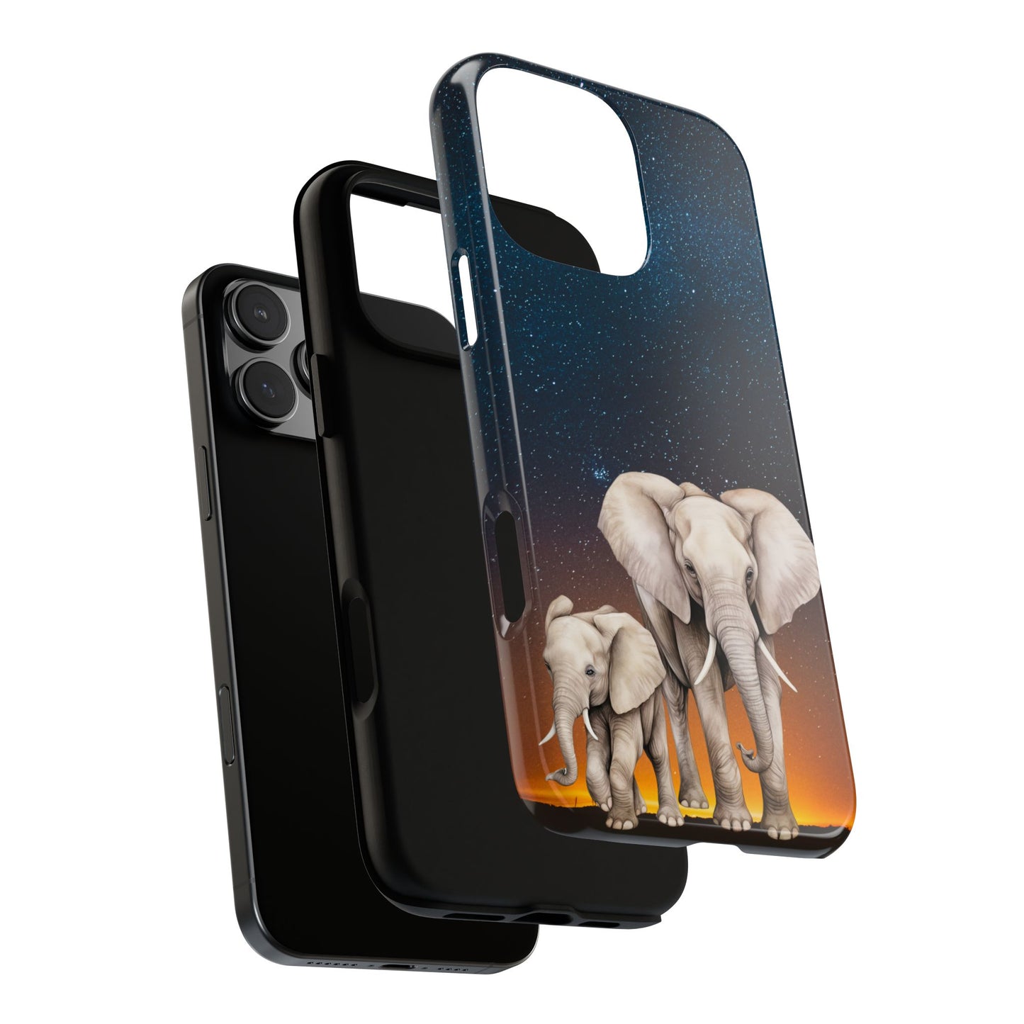 Starry Safari Elephant Family Mobile Cover – Cosmic Wildlife Aesthetic
