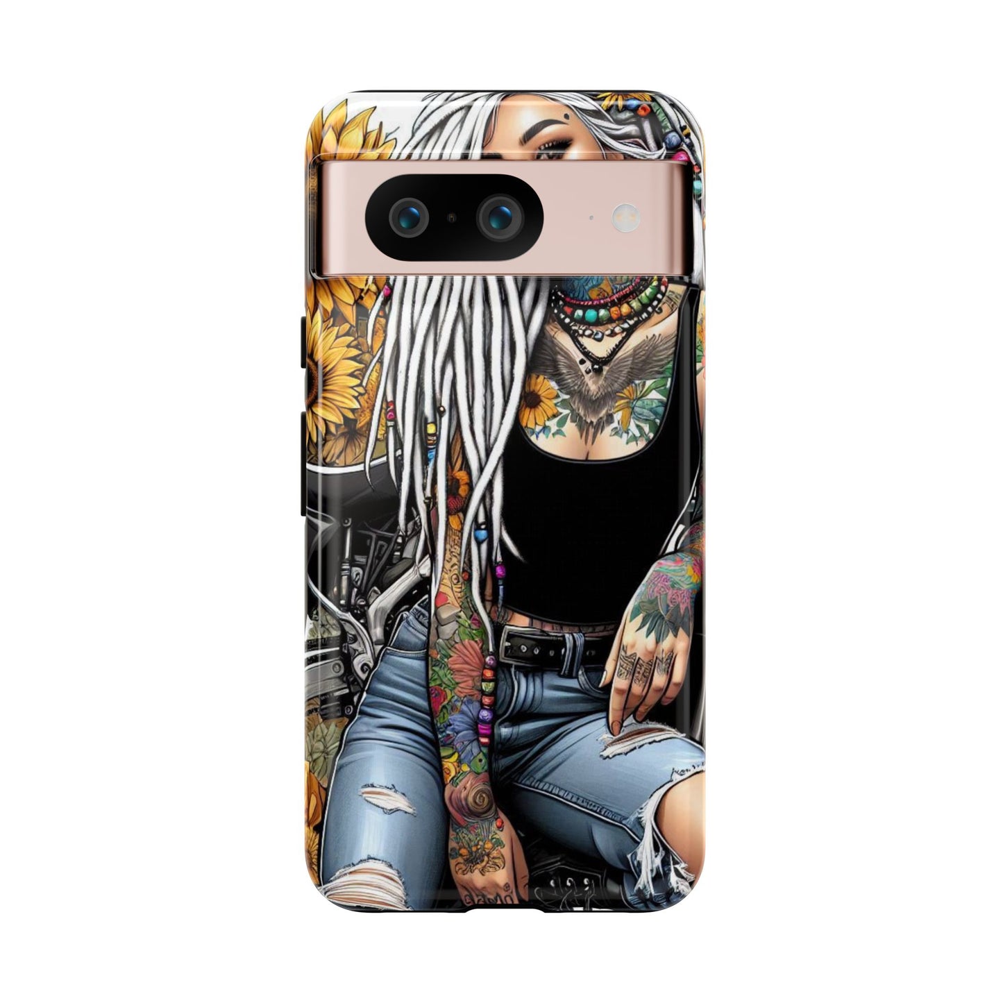 Sunflower Biker Queen – Bohemian Tattooed Rebel Mobile Cover