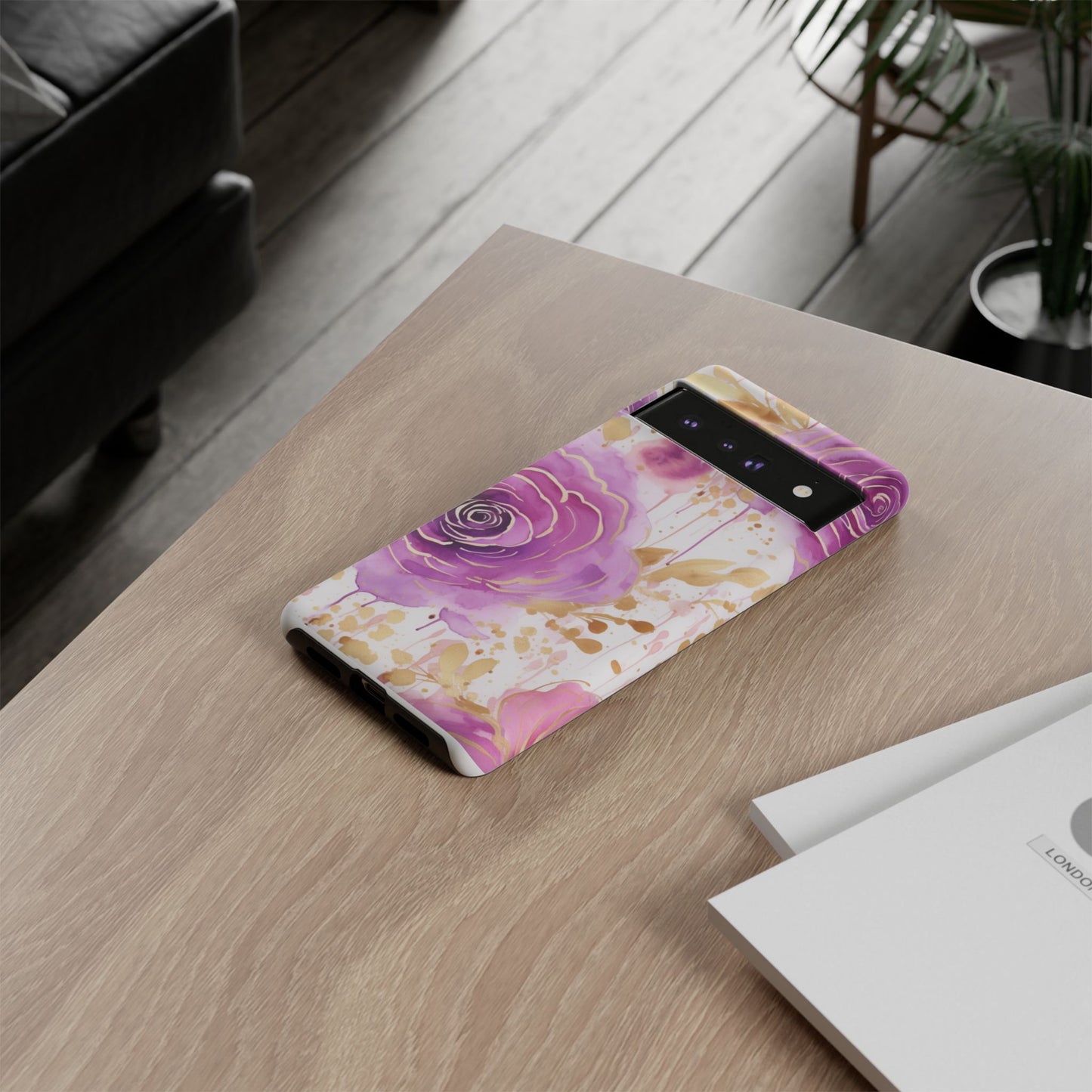 Elegant Purple-Gold Watercolor Rose Mobile Case