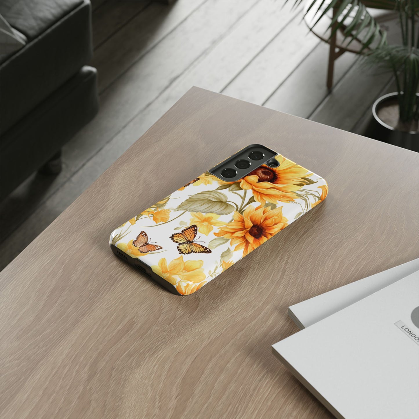 Golden Sunflower & Butterfly Phone Case – Warm & Elegant