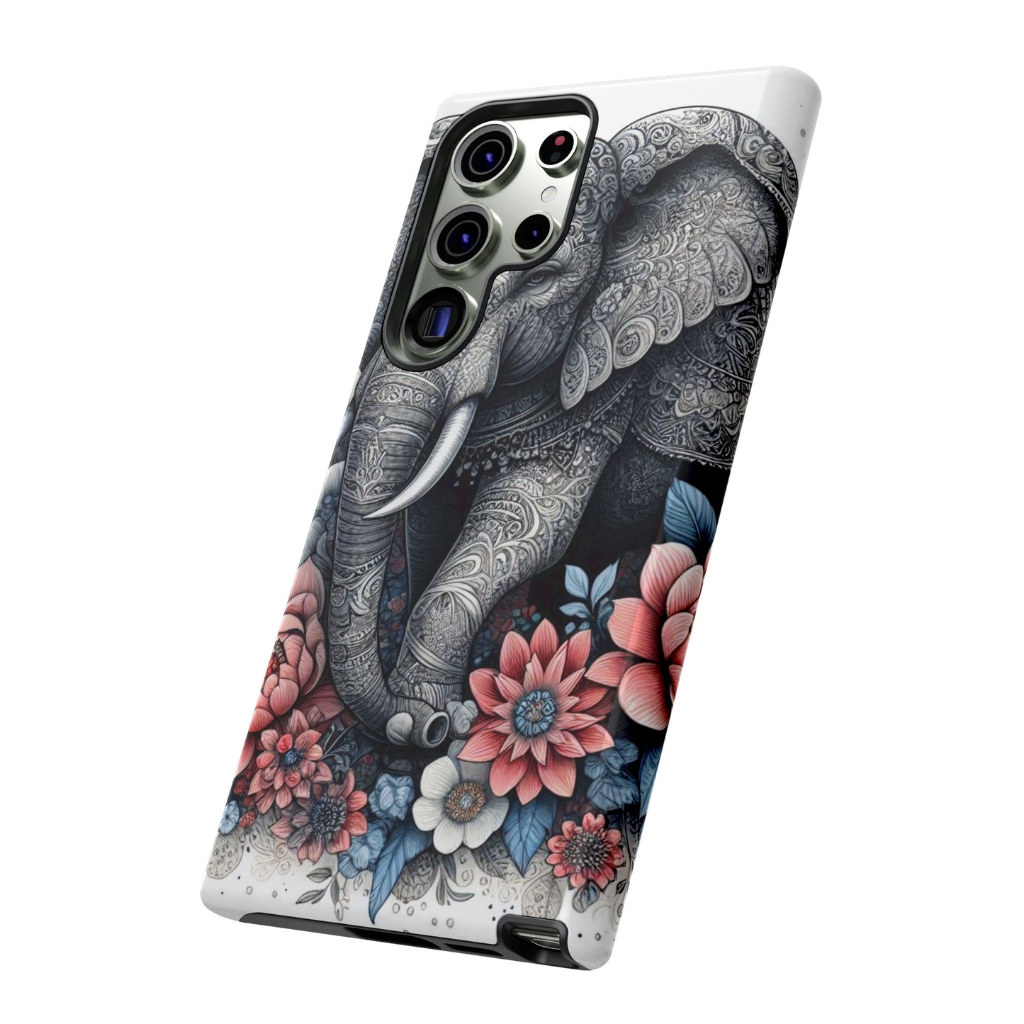 Mandala Elephant Mobile Cover – Elegant Black & White Floral Art