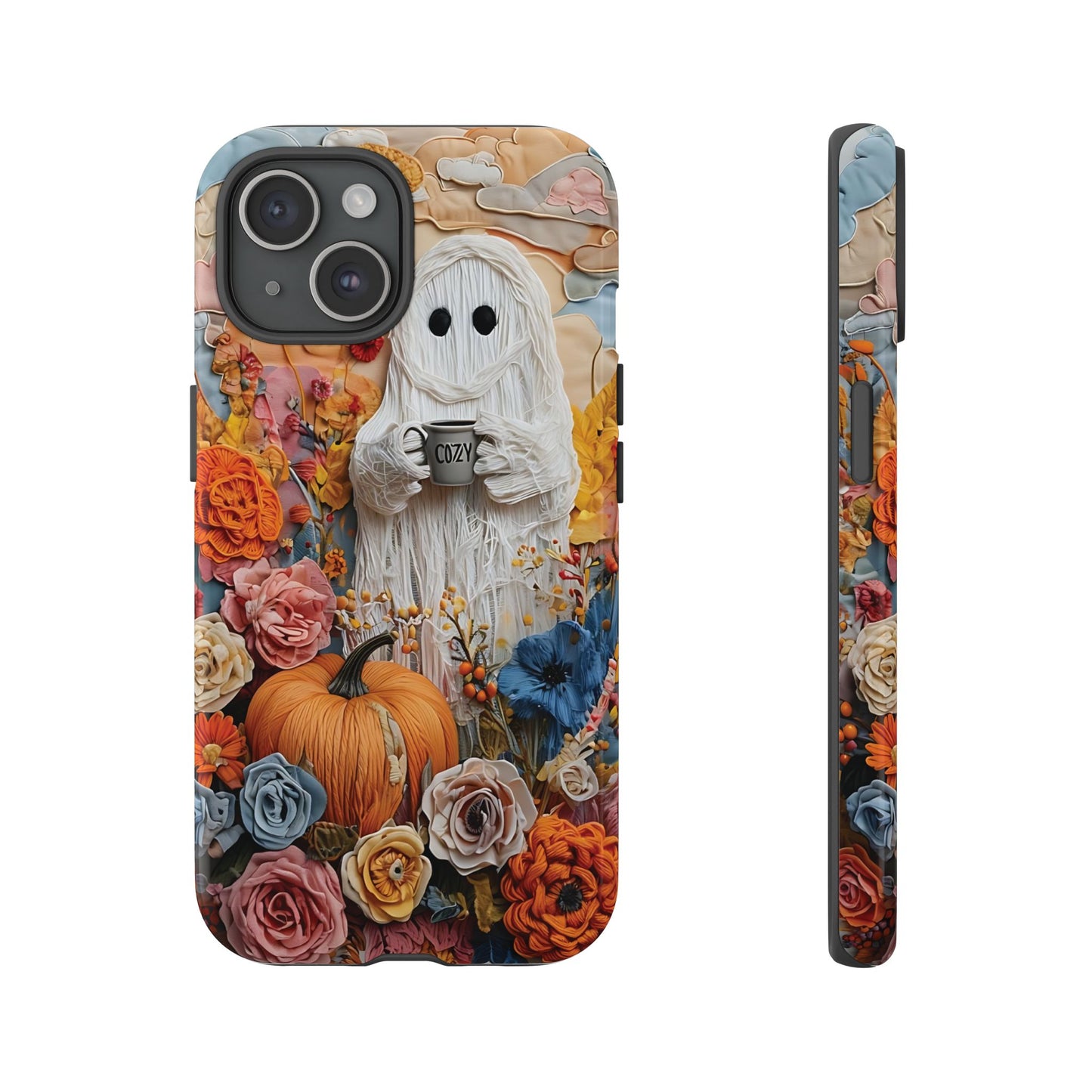 Colorful Whimsical Artwork of Ghost in Autumn Scene phone case design.