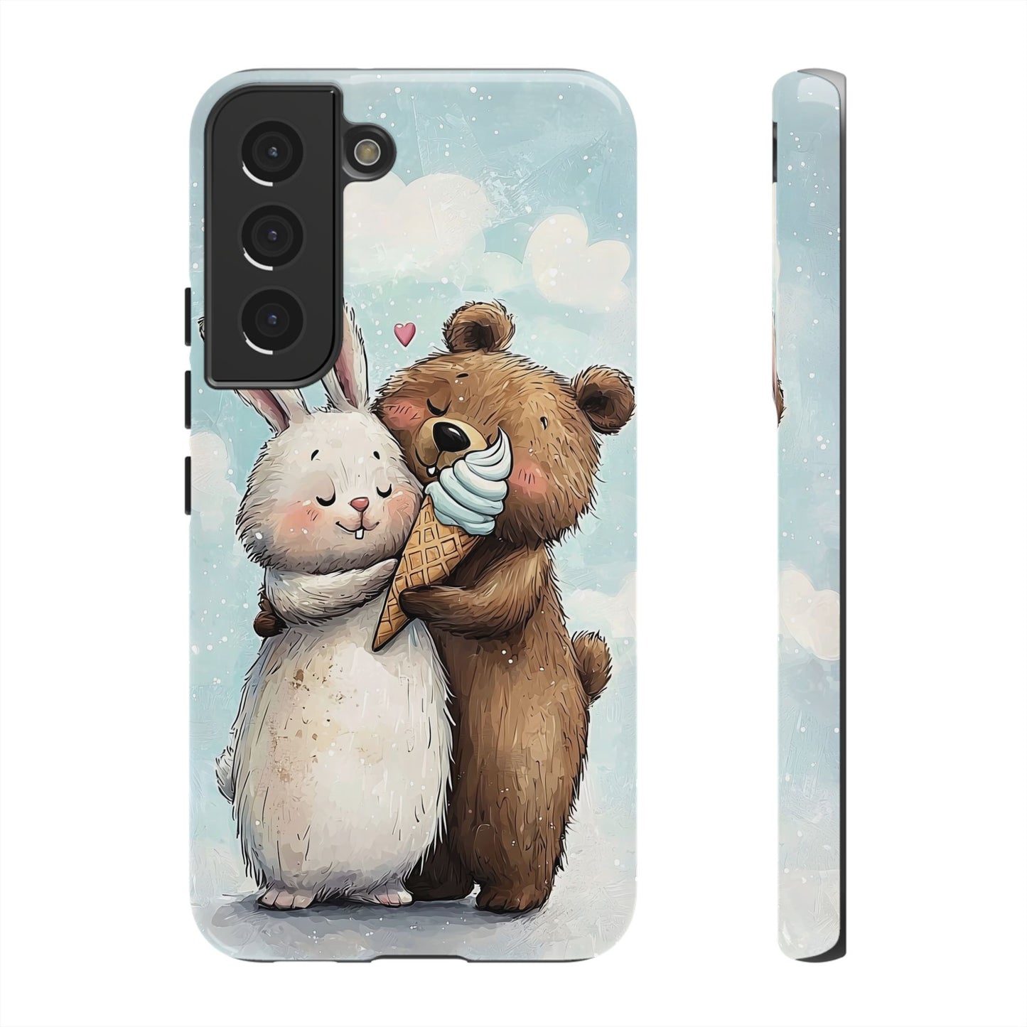 Cozy Bunny & Bear Ice Cream Love - Cute Anime Phone Case for iPhone, Samsung, Google Pixel
