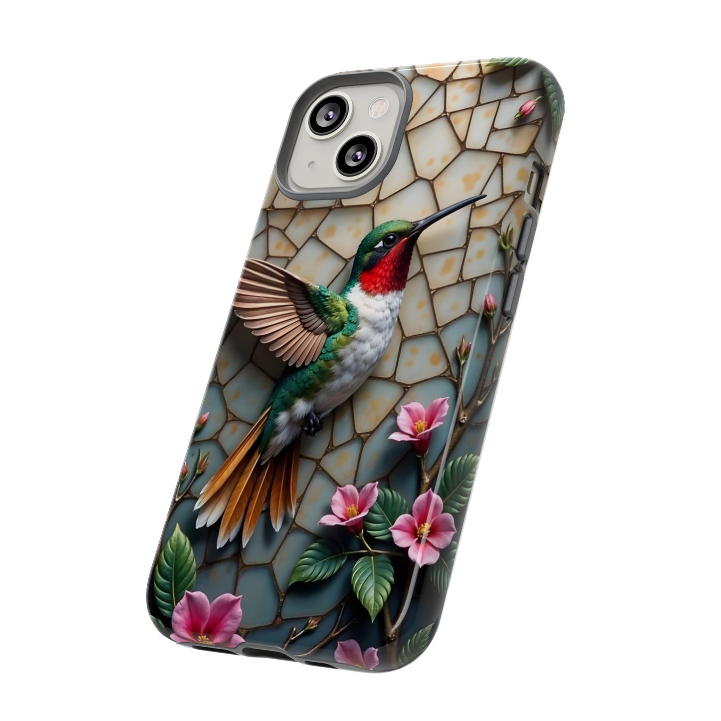 Vivid Hummingbird with Blossoming Branches | Artistic Mosaic Style
