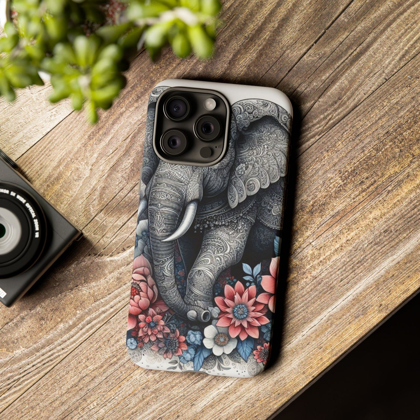 Mandala Elephant Mobile Cover – Elegant Black & White Floral Art