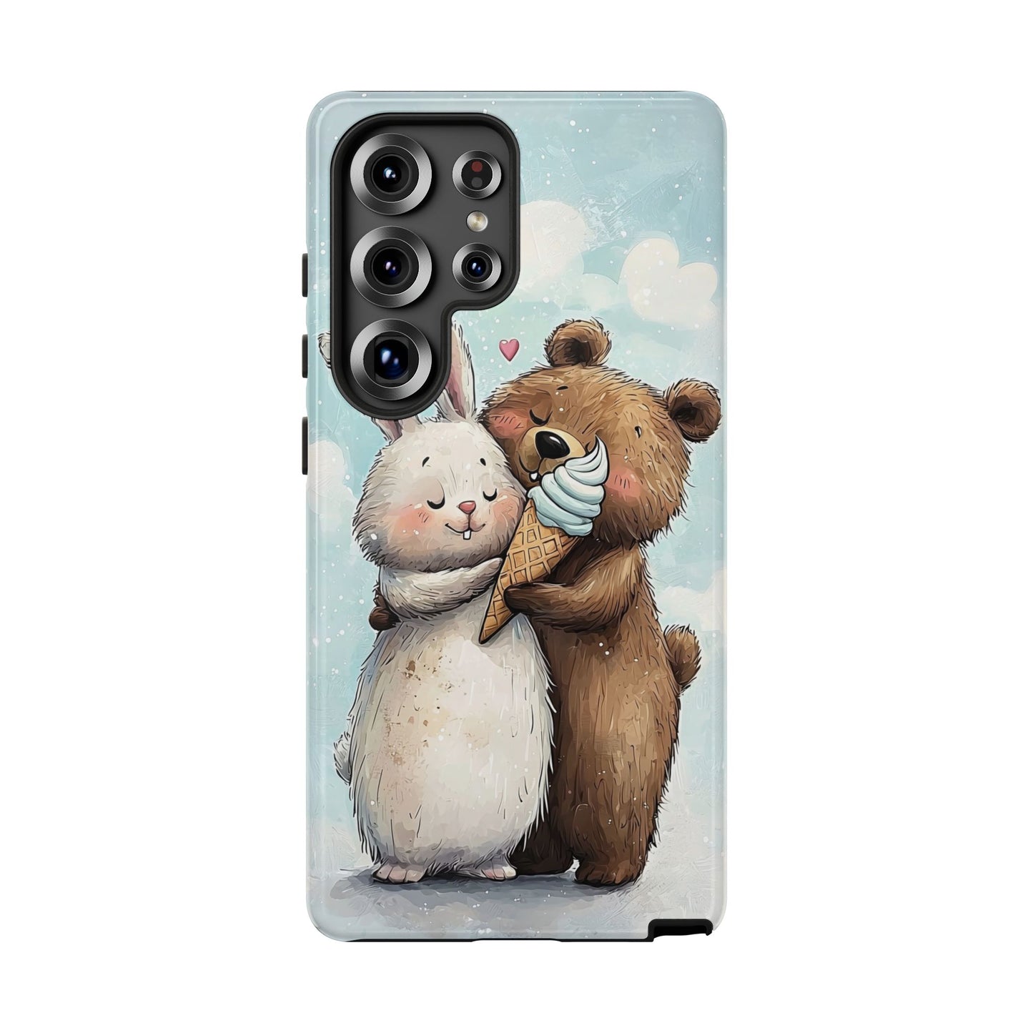 Cozy Bunny & Bear Ice Cream Love - Cute Anime Phone Case for iPhone, Samsung, Google Pixel