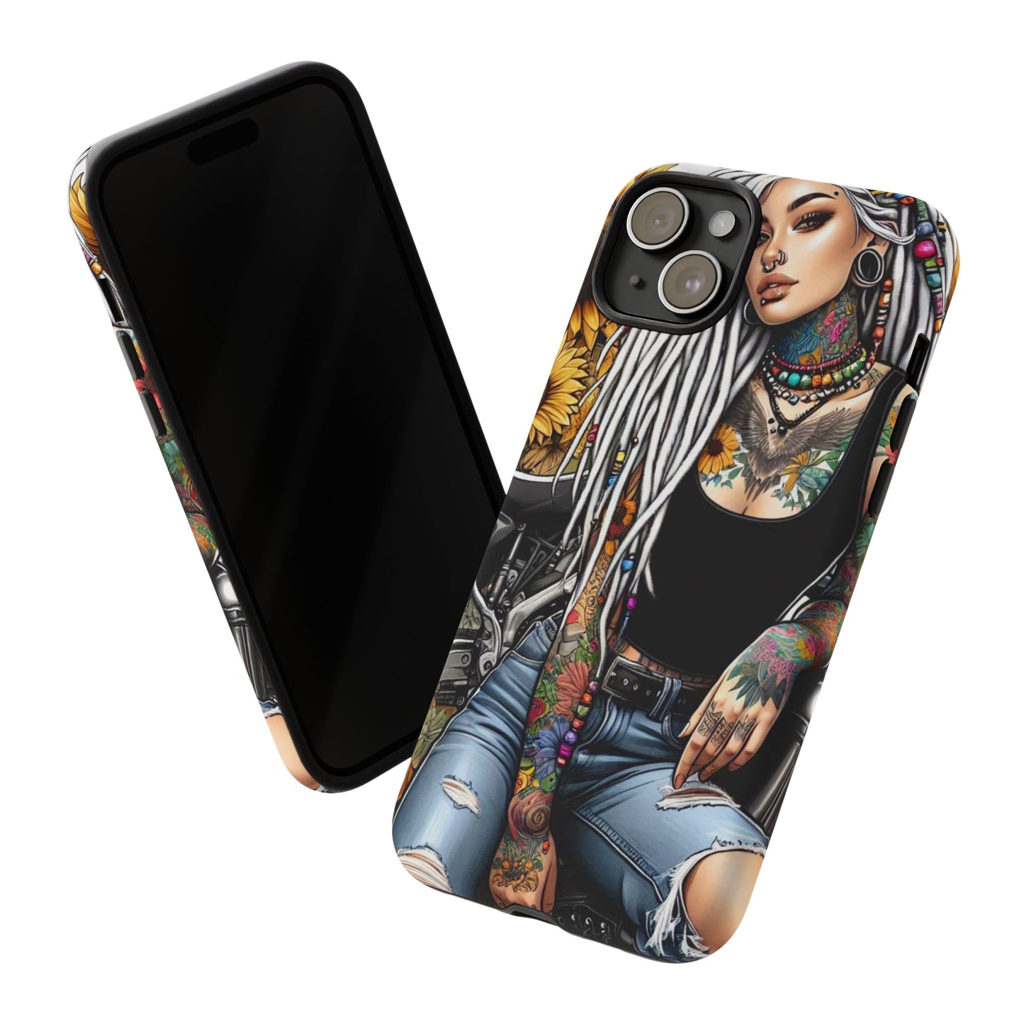 Sunflower Biker Queen – Bohemian Tattooed Rebel Mobile Cover