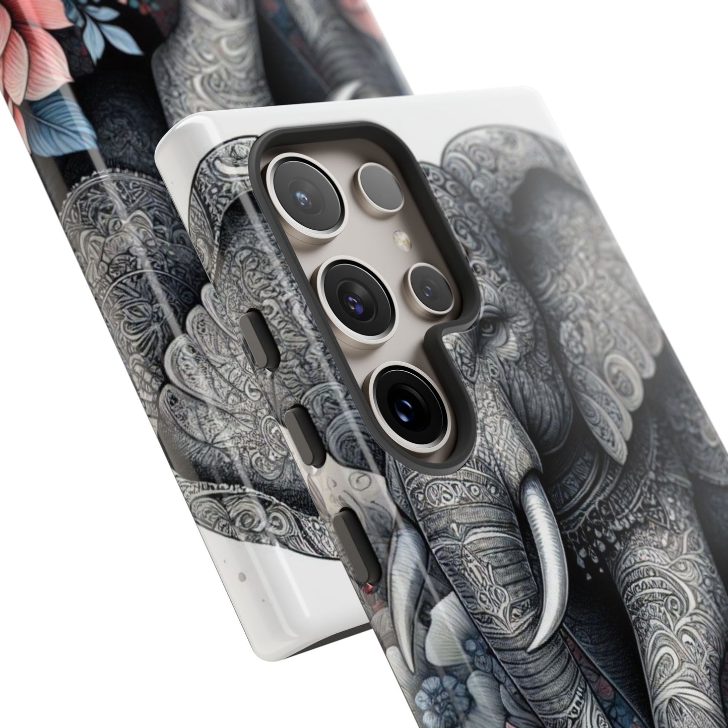 Mandala Elephant Mobile Cover – Elegant Black & White Floral Art