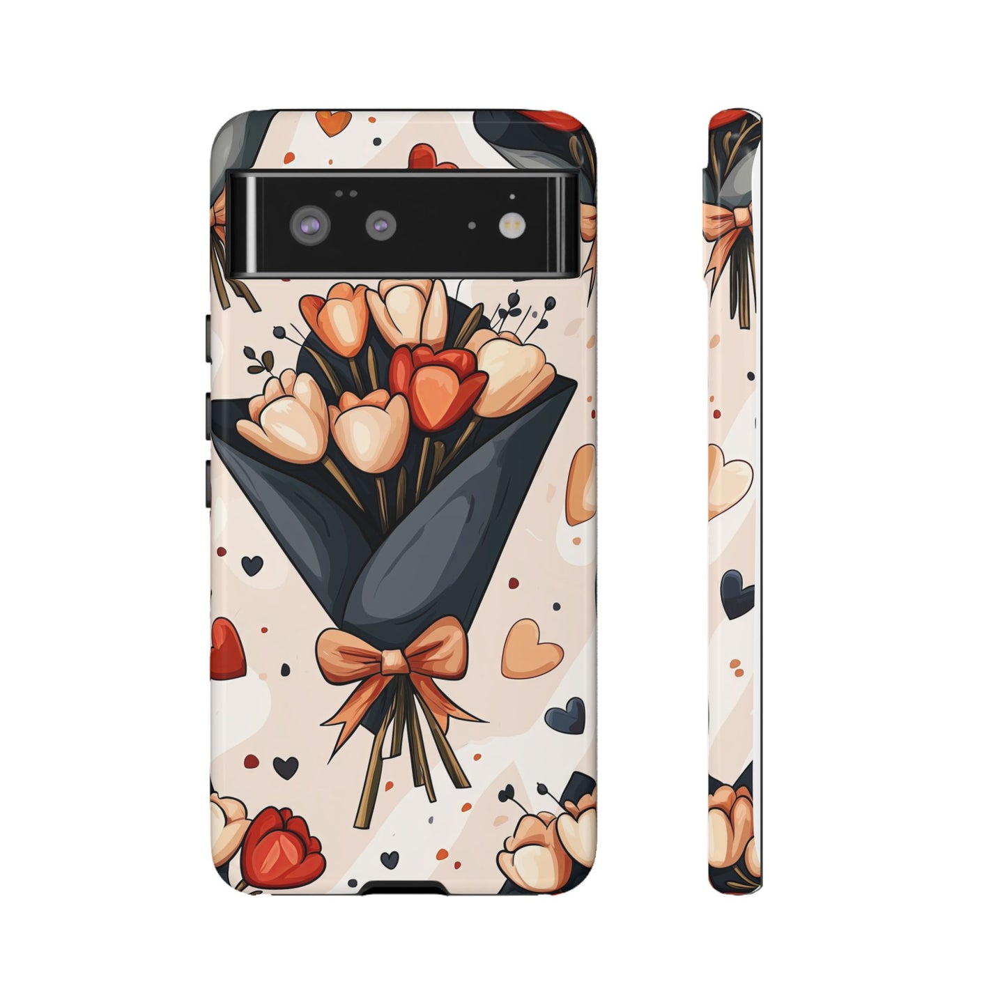 Romantic Bouquet Floral Phone Case for iPhone, Samsung & Pixel | Cute Heart & Flowers Design | Soft Matte Finish