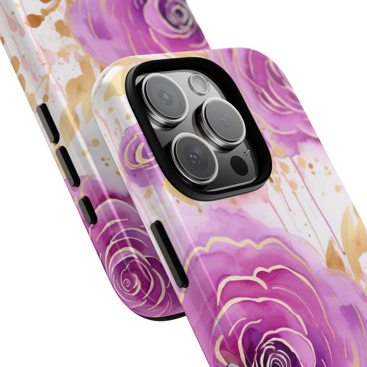 Elegant Purple-Gold Watercolor Rose Mobile Case