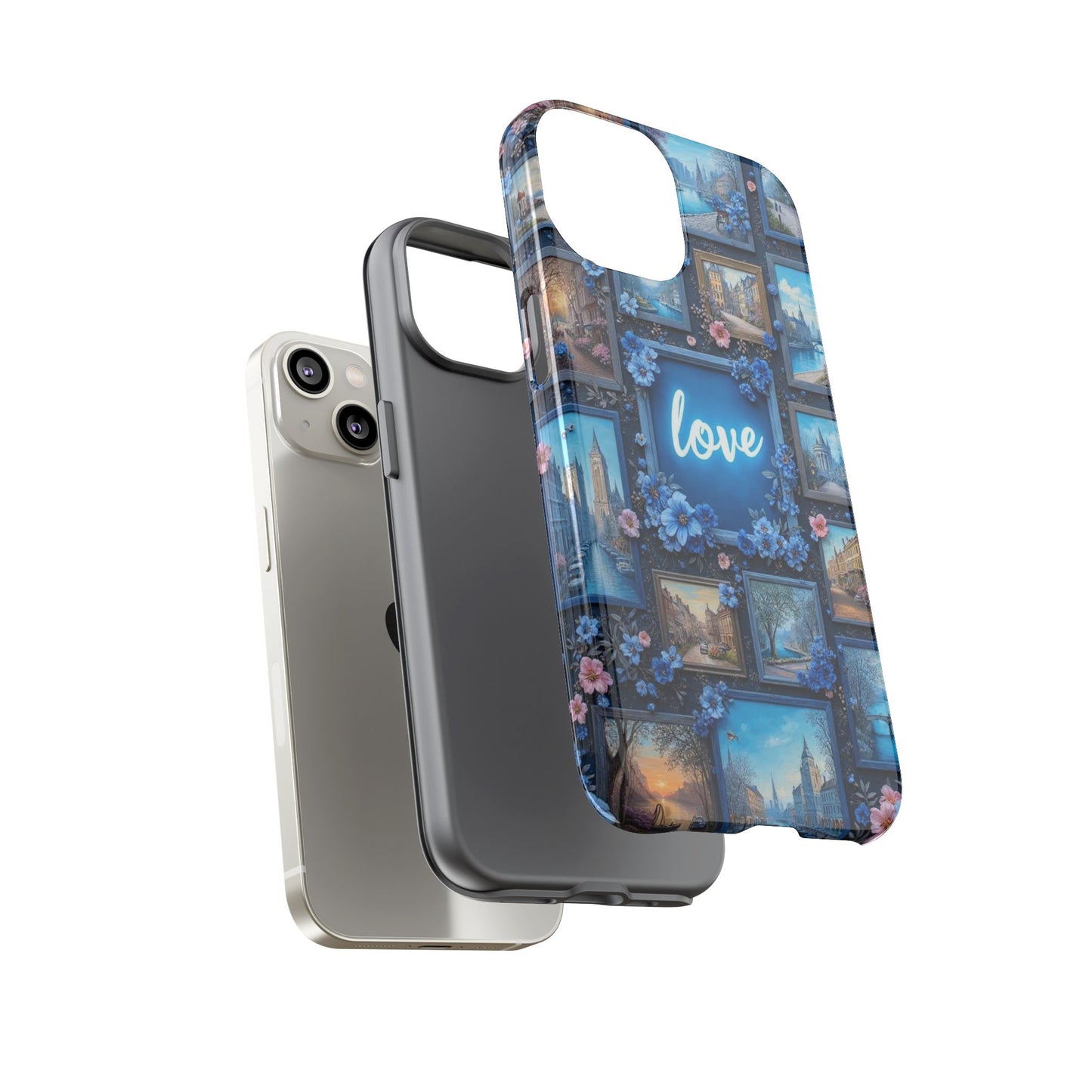 Blue Floral Love Frame Phone Case