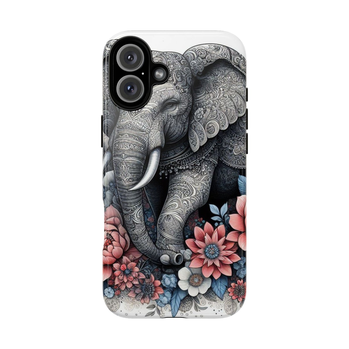 Mandala Elephant Mobile Cover – Elegant Black & White Floral Art