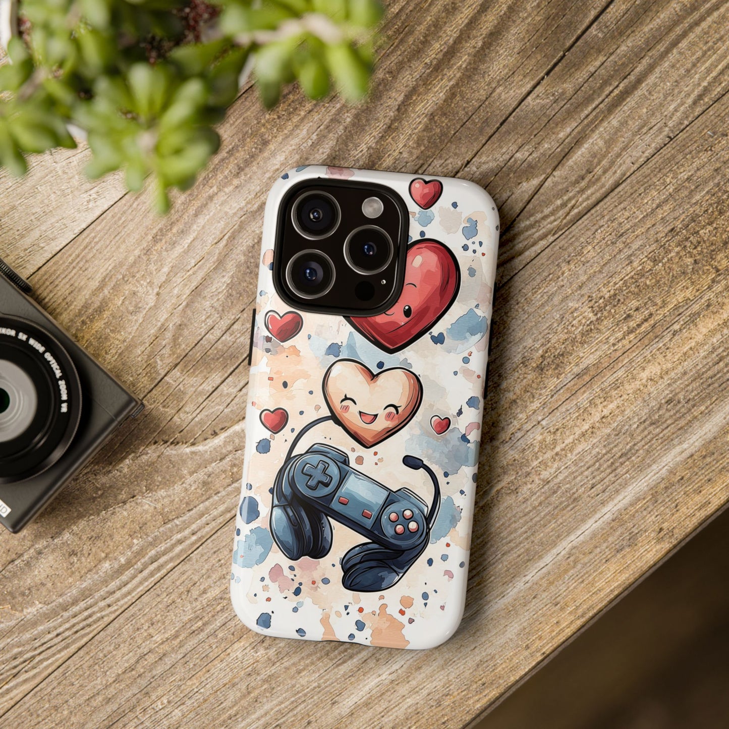 Gaming Love: Kawaii Hearts Anime Phone Case for iPhone, Samsung, Google Pixel