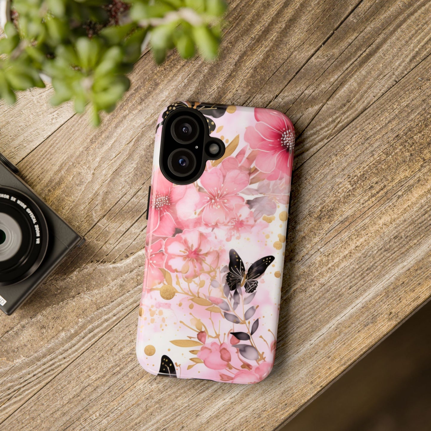 Pink Blossom & Gold Butterfly Mobile Case