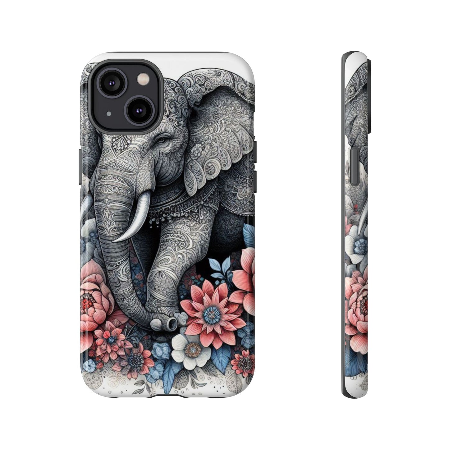 Mandala Elephant Mobile Cover – Elegant Black & White Floral Art
